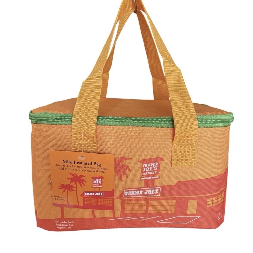 NWT Trader Joes Mini Insulated Lunch Tote Bag Cooler Summer Orange Green Limited